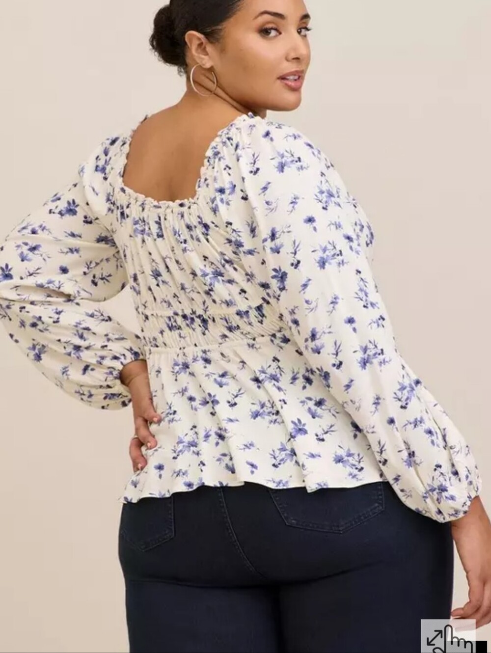 Torrid Rayon Slub Waist Detail Blouson Sleeve Top. White floral. Size 3X. - Picture 2 of 10